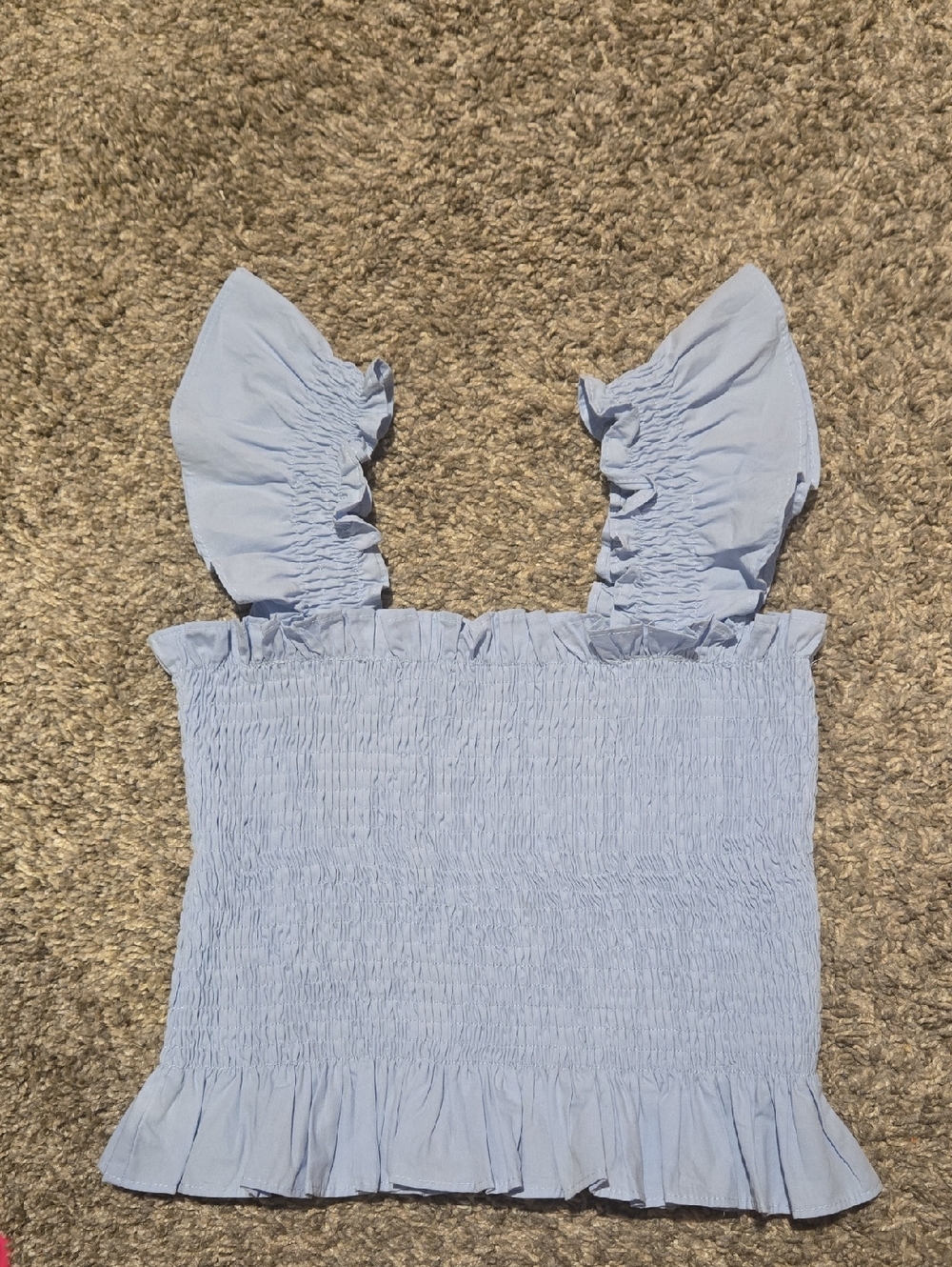 Women's Light Blue Smocked Ruffle Tank Top